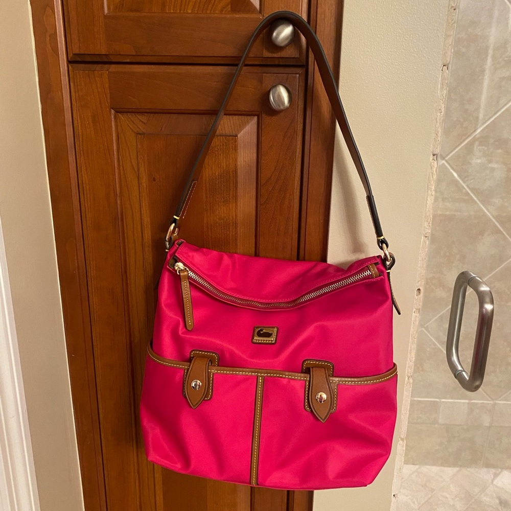 Dooney & Bourke Hot Pink Shoulder Bag with Brown Trim